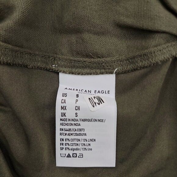 American Eagle Crop Wide Leg Pants Womens Small Green Pull-On Linen Blend - Picture 13 of 13